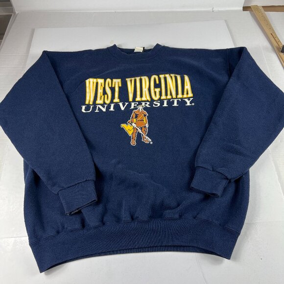 VTG 90s West Virginia Mountaineers Sweatshirt Extra Large Blue Faded Crewneck - Picture 1 of 16